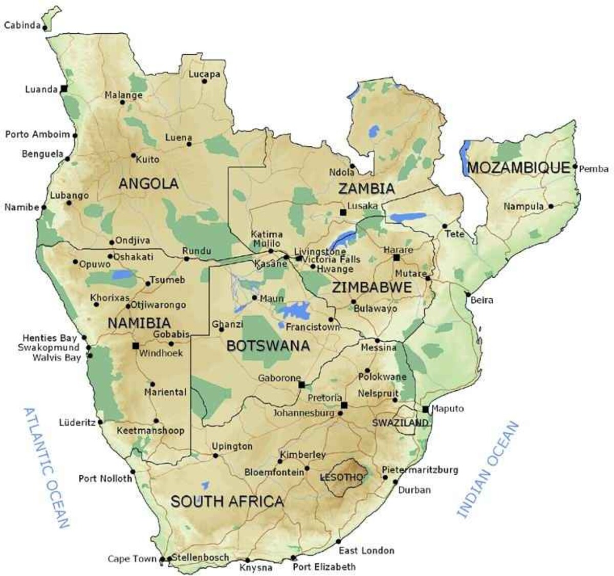 Водопад Ливингстона на контурной карте Африки